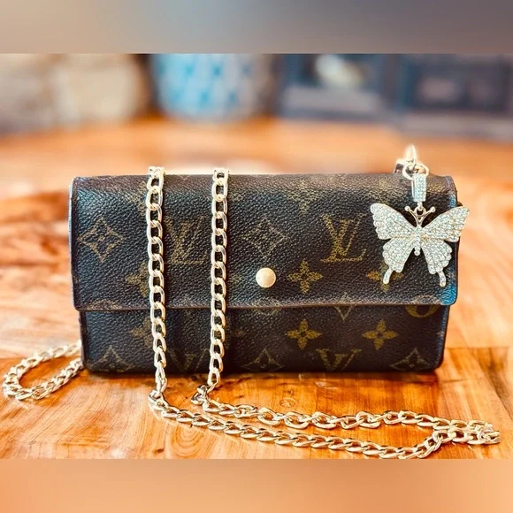 Louis Vuitton monogram vintage international brown wallet converted Crossbody